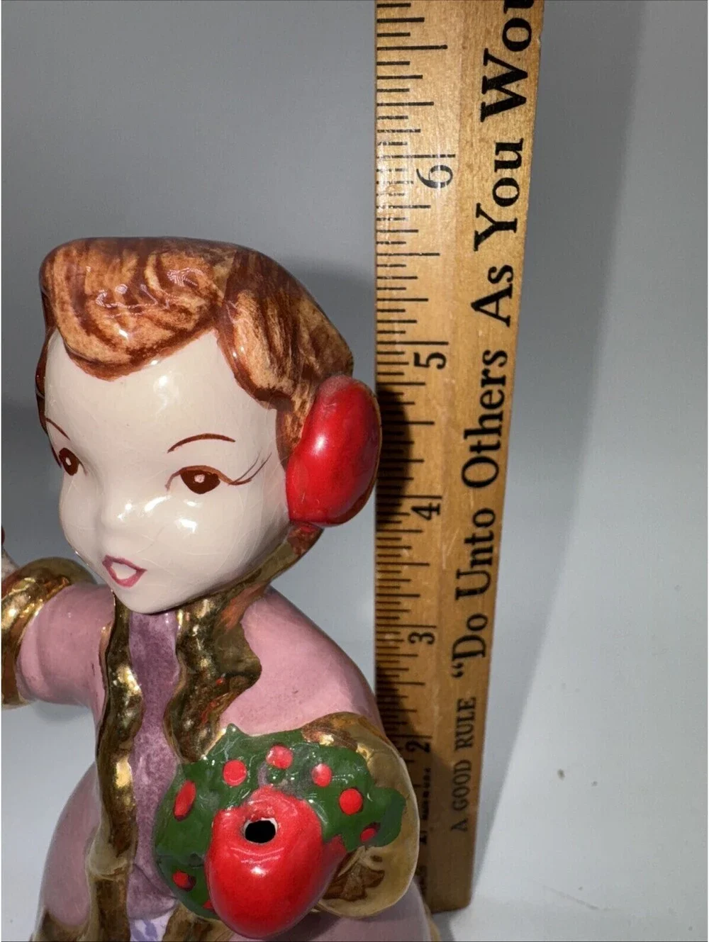 Vintage Atlantic Mold Ceramic Girl  Ringing Bell 5.5” Tall
